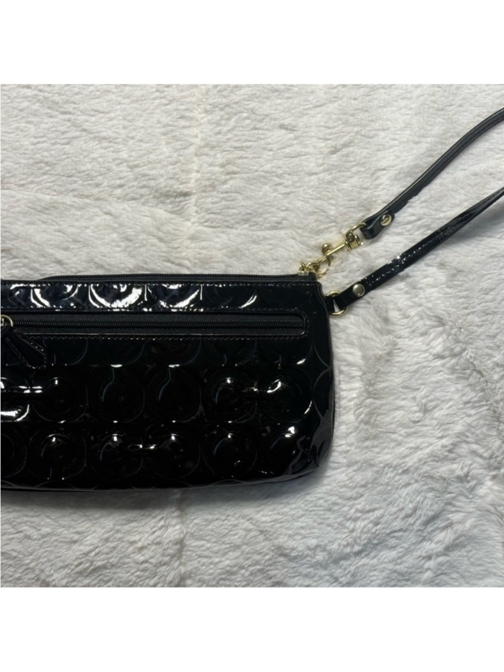 Coach Black Patent Leather Wristlet with Gold-Tone Logo - Picture 4 of 7